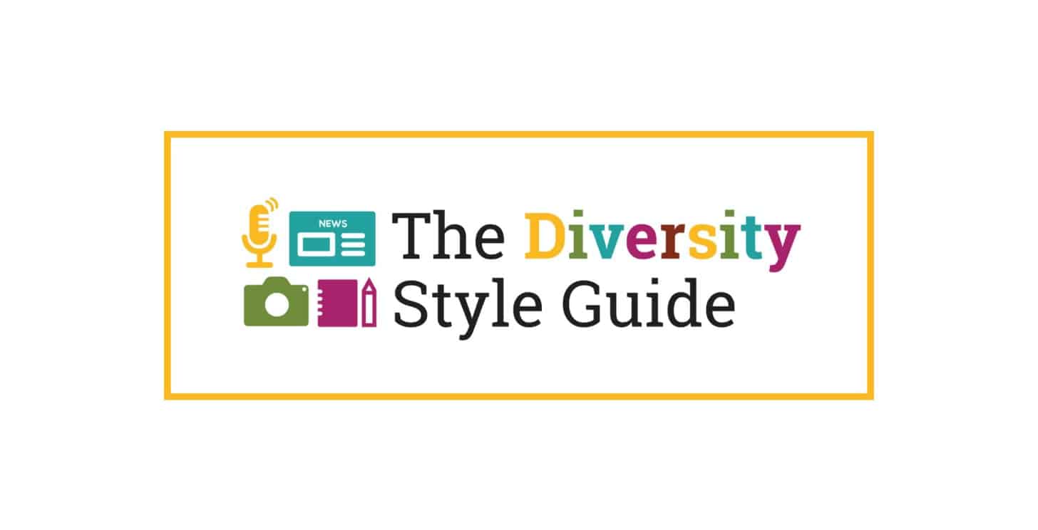 The logo for The Diversity Style Guide, which has a microphone icon, radio icon, camera icon, and notepad icon next to the words The Diversity Style Guide.