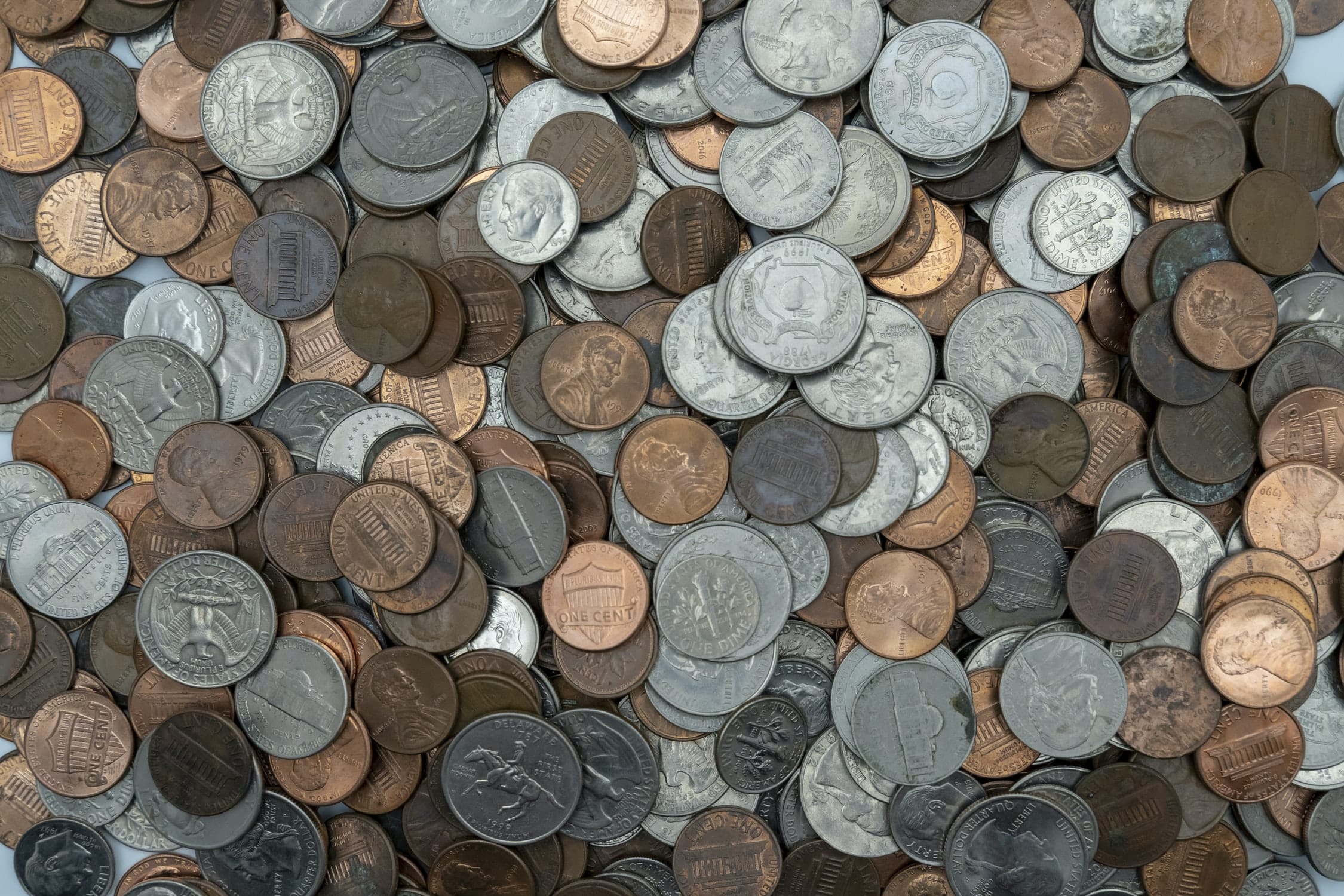Top shot of coins