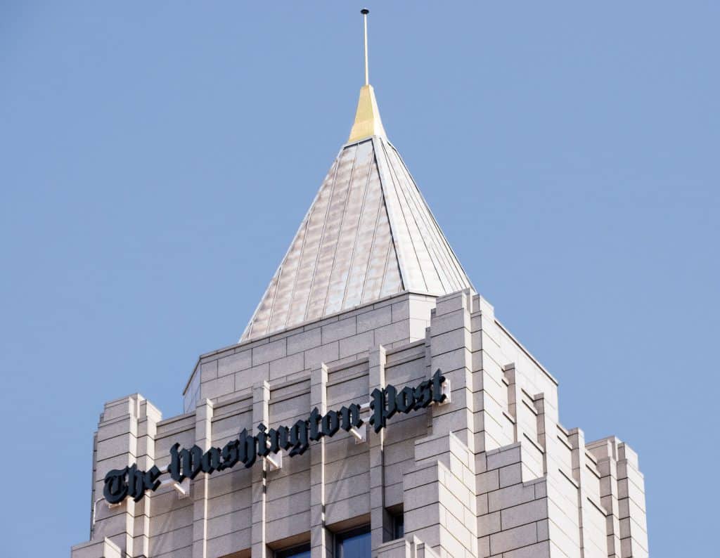 The Washington Post Building at 1301 K St at One Franklin Square in NW Washington (DC). Photo taken April 2021.