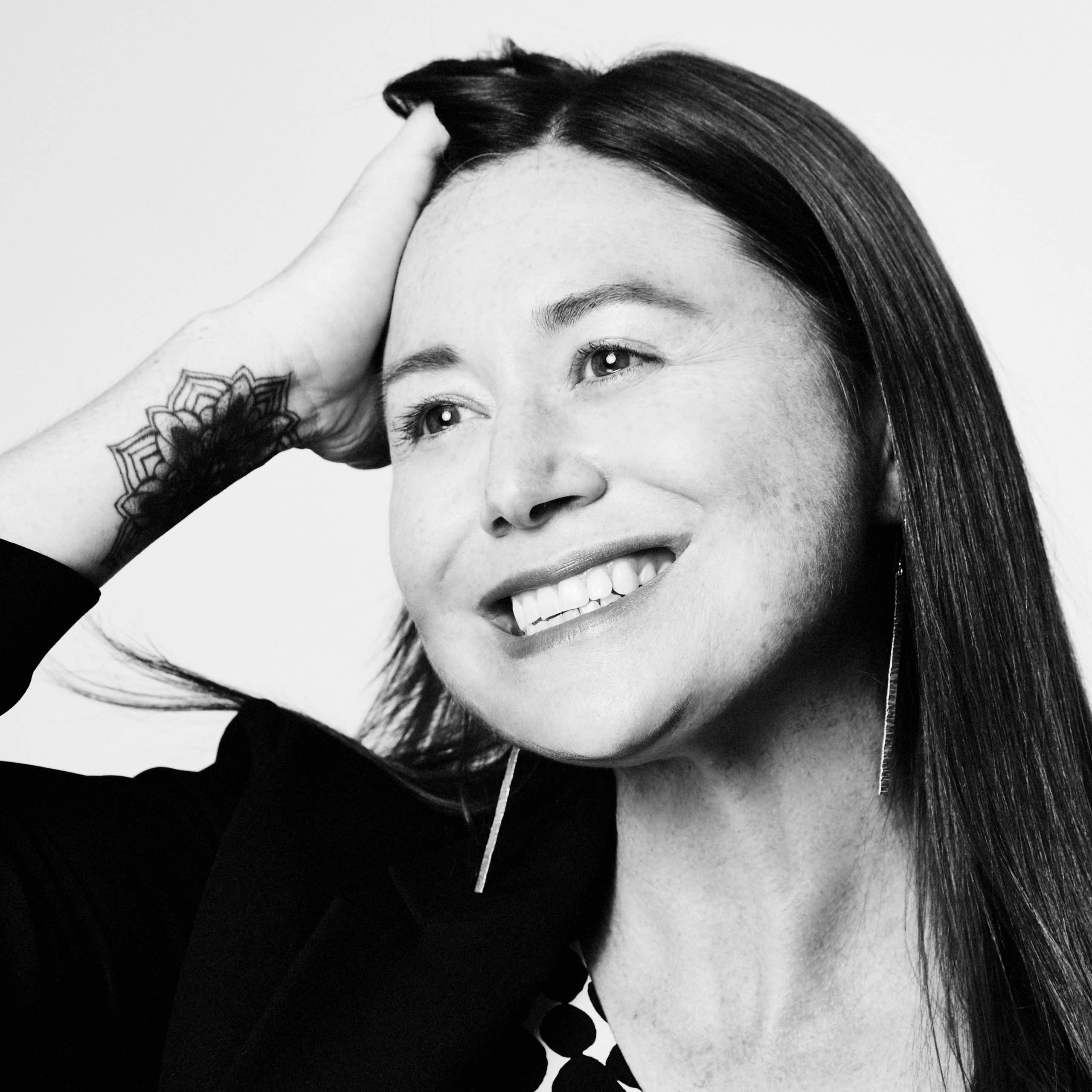 A black and white photo of Nadine Hoffman